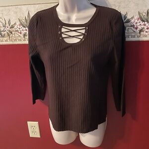 Cable & Gauge Chocolate Ribbed Long Sleeve Top